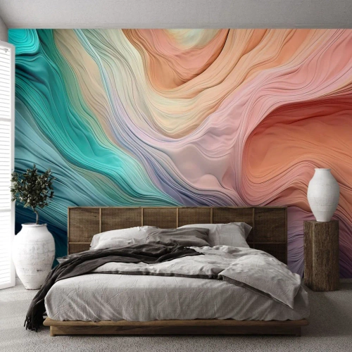 Fototapet Standard Eco - En färgglad abstrakt våg med mjuka, böljande linjer. - 100x70cm - Regnbågsvåg - Modern väggdekoration för vardagsrum och sovrum ARTTOR
