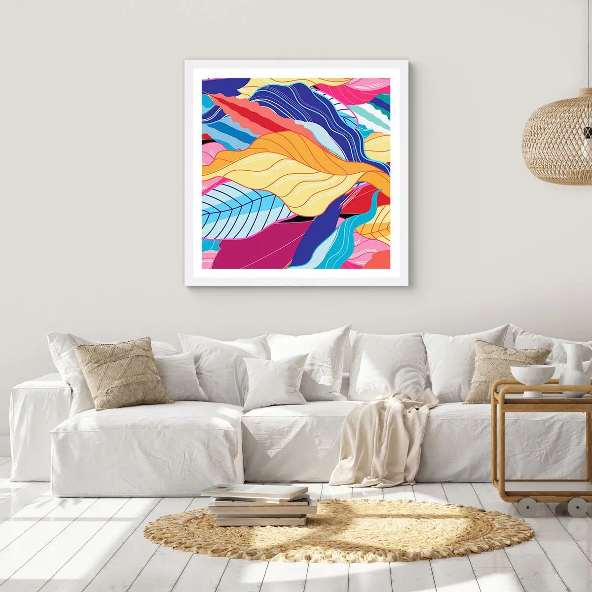Affisch i vit ram - Färgglad röra - 30x30 cm