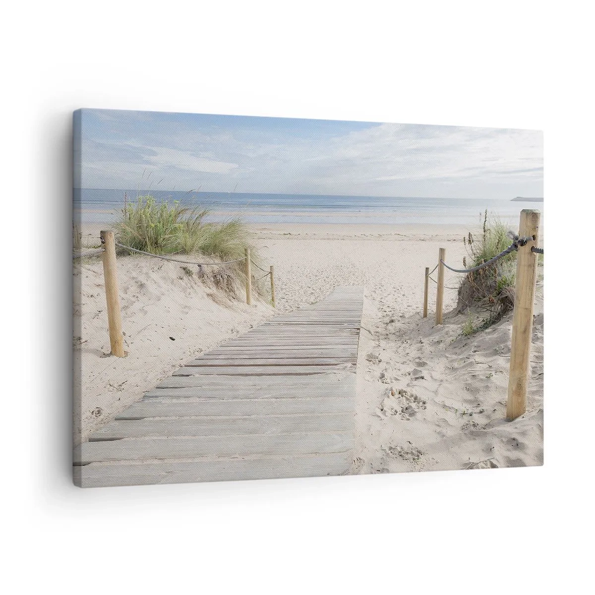 Canvastavla - Bild på duk - En plankstig som leder till en sandstrand - 70x50cm - Mot horisonten - Modern väggdekoration för vardagsrum och sovrum ARTTOR