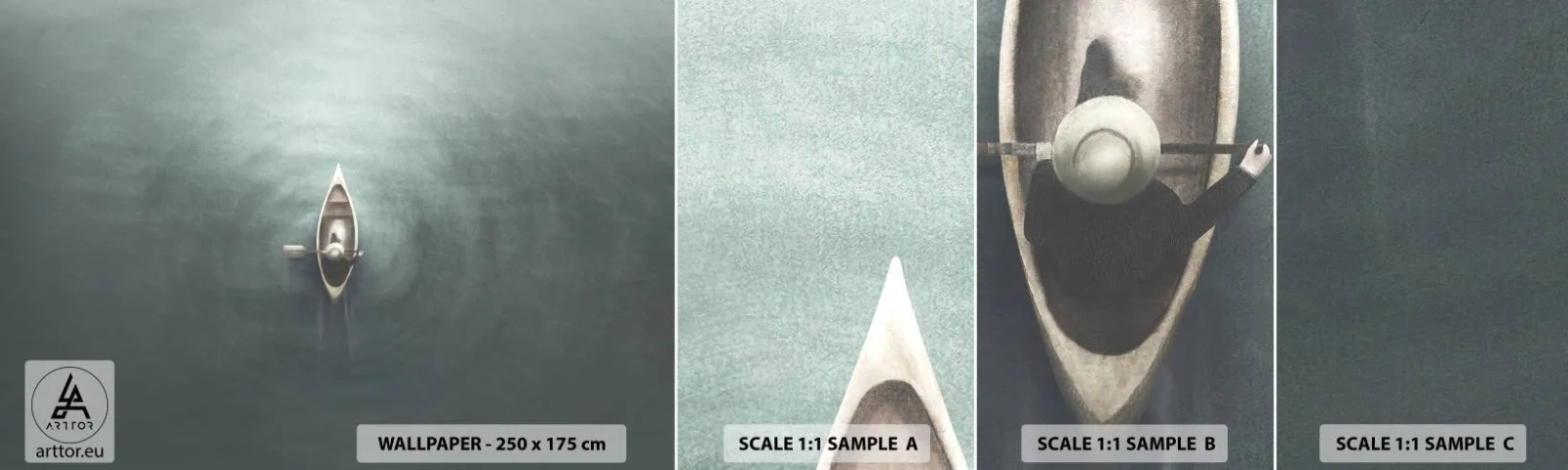 Fototapet Prov Standard Eco - Över en månbelyst sjö - Lugn, Sjö, Kajak - 100x30 cm