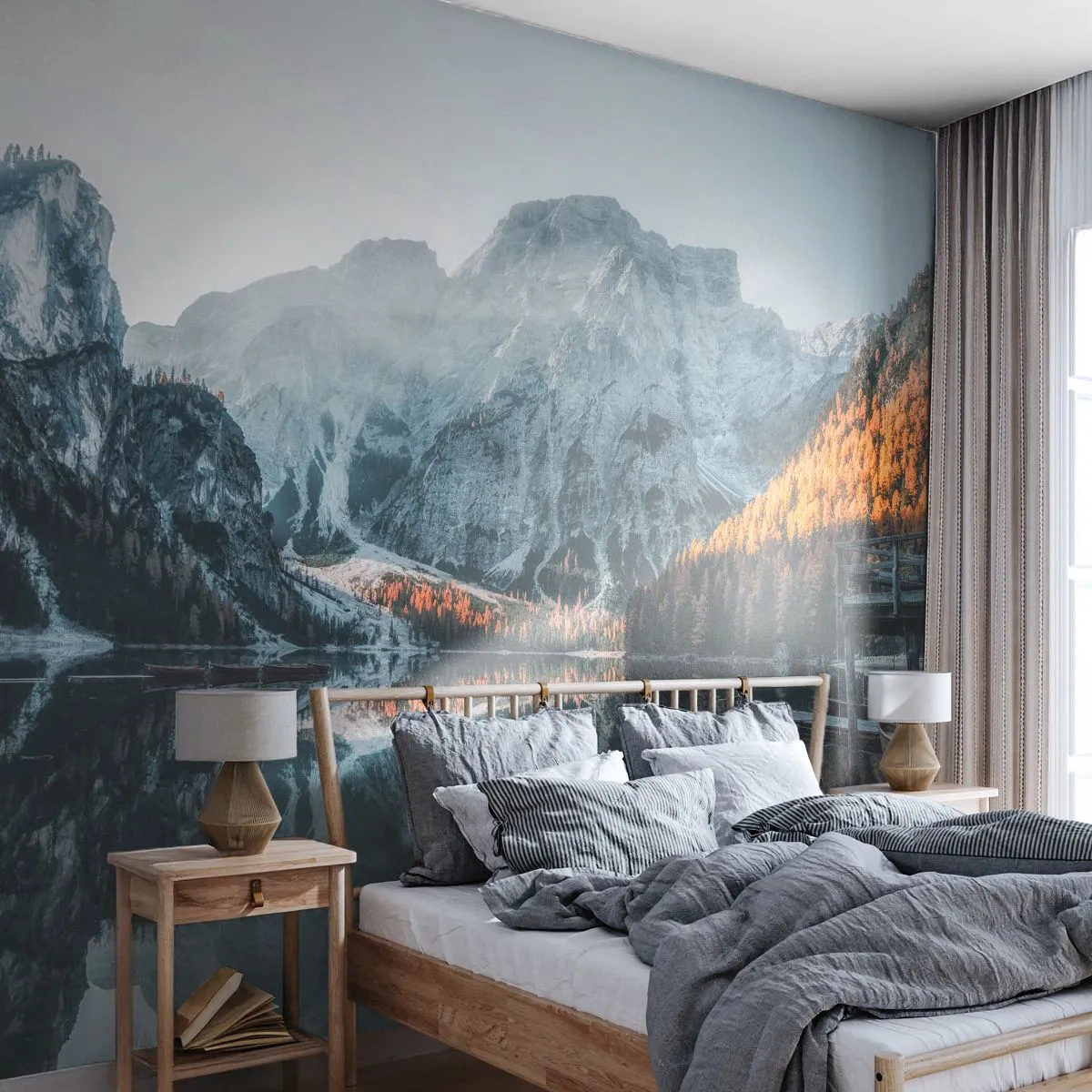 Fototapet Premium Canvas - Spegellandskap - Landskap, Berg, Sjö - 200x140 cm