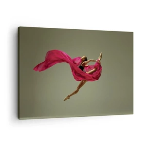 Canvastavla - Bild på duk - Balettdansös i en dynamisk pose med rosa tyg - 70x50cm - Dansande låga - Modern väggdekoration för vardagsrum och sovrum ARTTOR