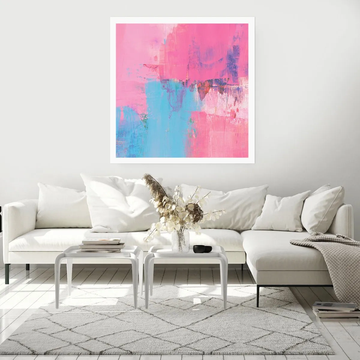 Affisch - Rosa, blått och en gnutta ljus - 40x40 cm