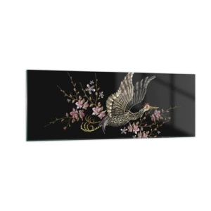 Glastavla - Bild på glas - Exotisk, broderad fågel - 140x50 cm