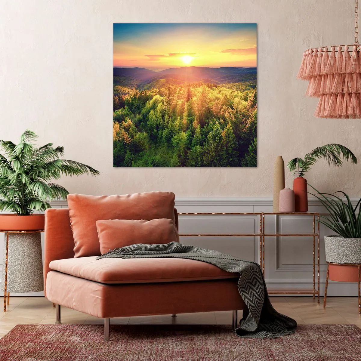 Canvastavla - Bild på duk - Trädtoppar och bergstoppar - 40x40 cm
