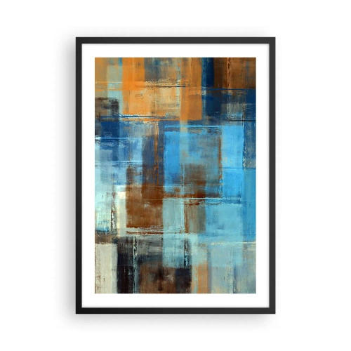 Affisch i svart ram - Abstrakta geometriska mönster i nyanser av blått - 50x70cm - Genom blåa gardinen - Modern väggdekoration för vardagsrum och sovrum ARTTOR
