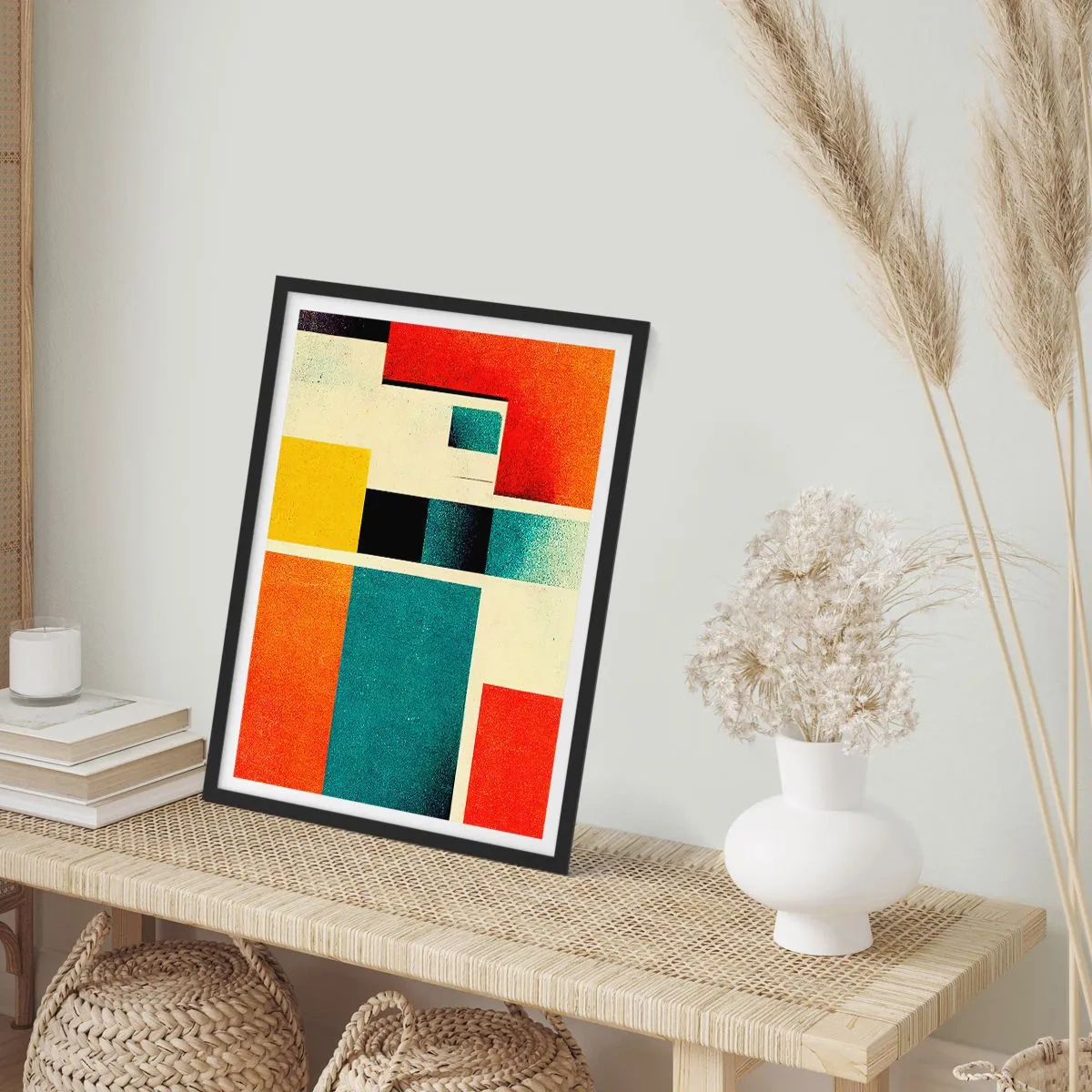 Affisch i svart ram - Geometrisk abstraktion i modernistisk stil - 50x70cm - Geometrisk abstraktion - bra energi - Modern väggdekoration för vardagsrum och sovrum ARTTOR