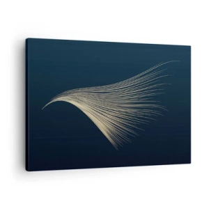 Canvastavla - Bild på duk - En fin fjäderliknande linje på en marinblå bakgrund - 70x50cm - Som en ängels hårstrå - Modern väggdekoration för vardagsrum och sovrum ARTTOR