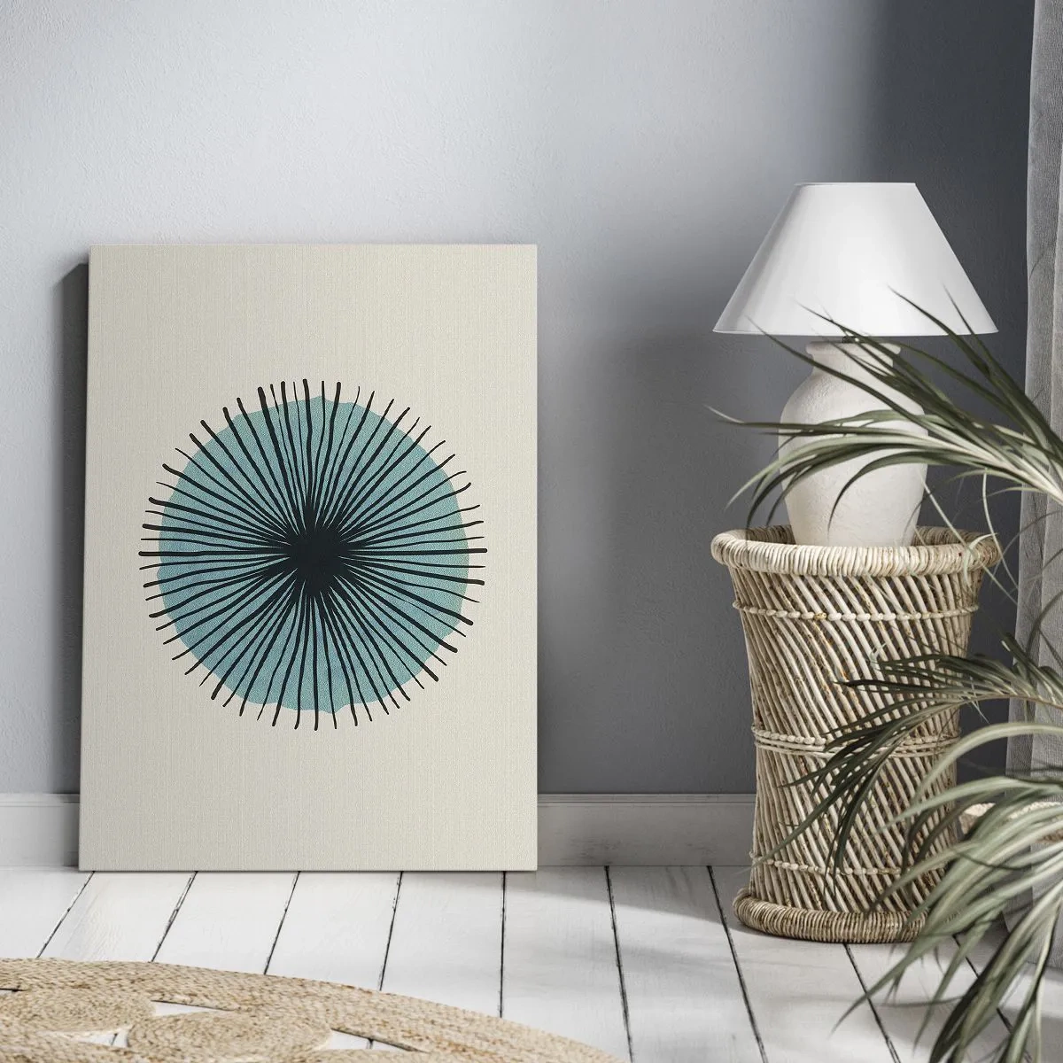 Canvastavla - Bild på duk - Radier mot blått - 50x70 cm