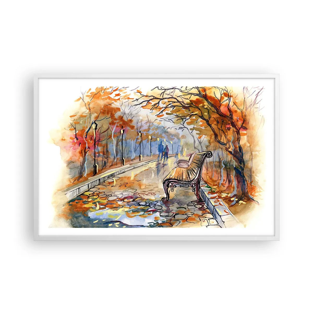 Affisch i vit ram - Vandra tillsammans mot hösten - 91x61 cm