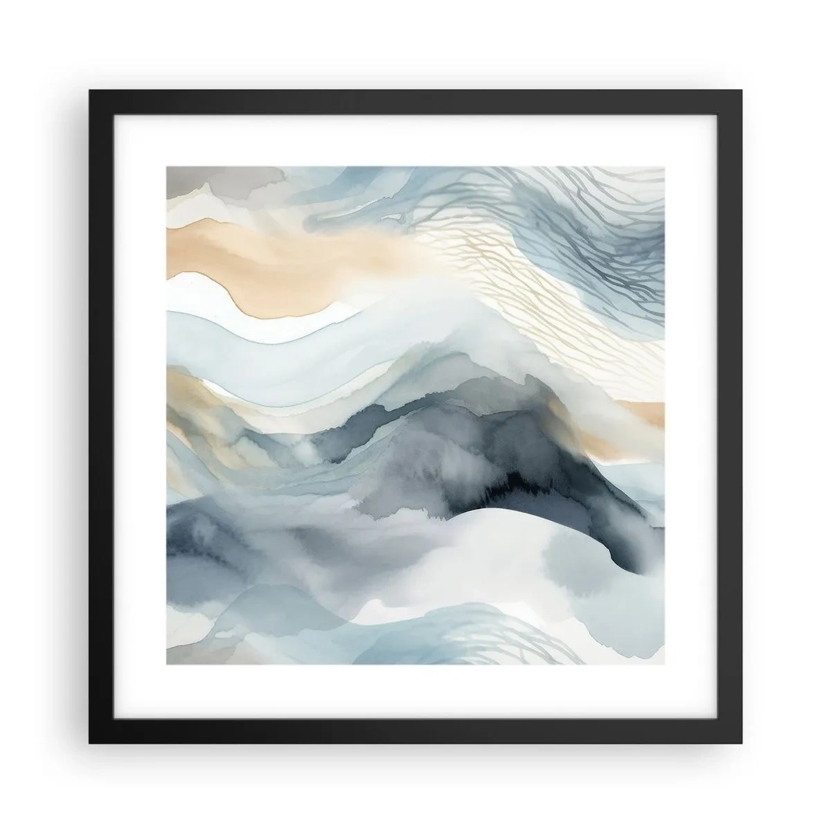 Affisch i svart ram - Snöig och dimmig abstraktion - 40x40 cm
