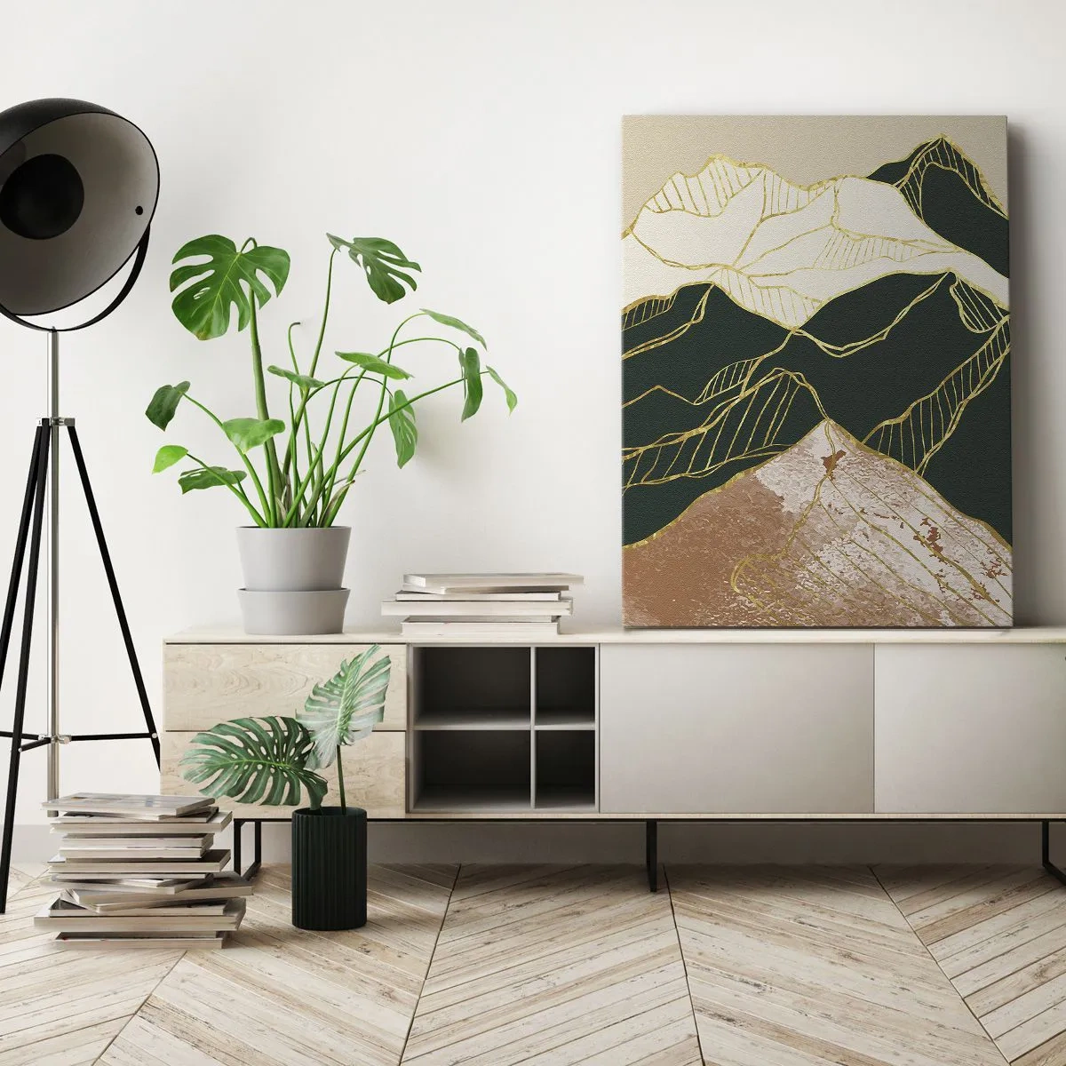 Canvastavla - Bild på duk - Gyllene bergstoppar - 80x120 cm