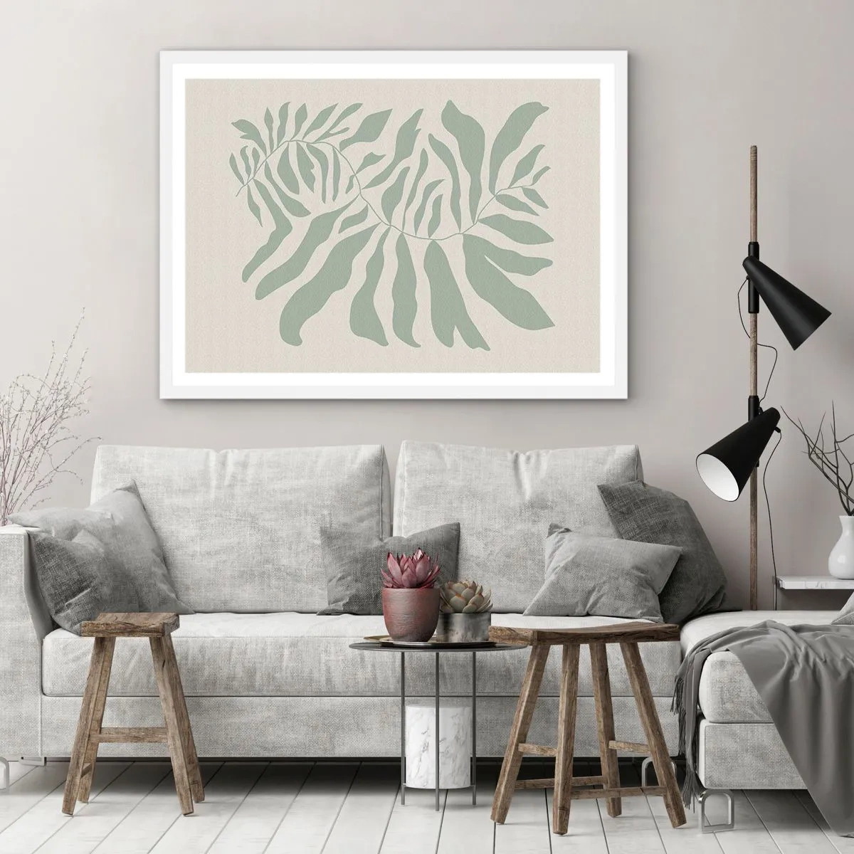 Affisch i vit ram - Smaragdgrön gren - 40x30 cm