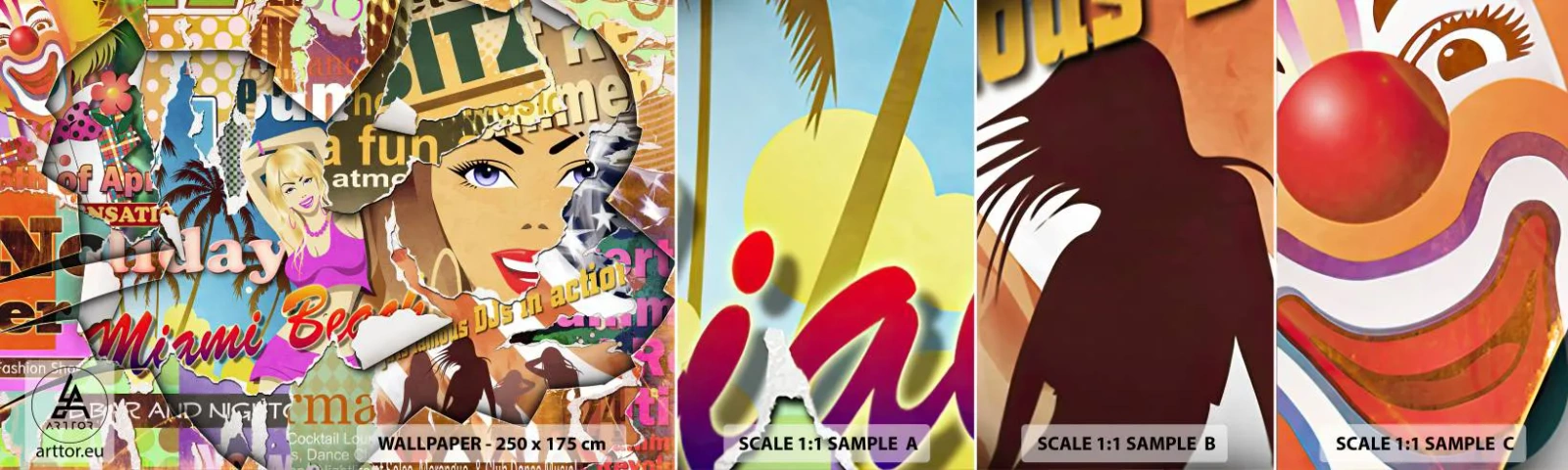 Provbit av självhäftande fototapet Deluxe Sticker - Sommarens återblickar - Graffiti, Väggmålning, Måla Collage - 100x30 cm