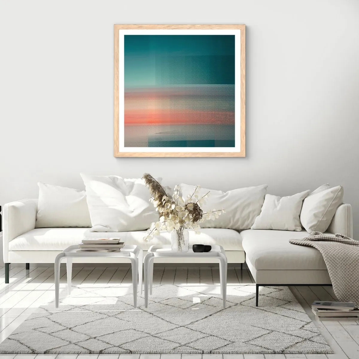 Affisch i ram av ljusek - Abstraktion: ljusvågor - 50x50 cm