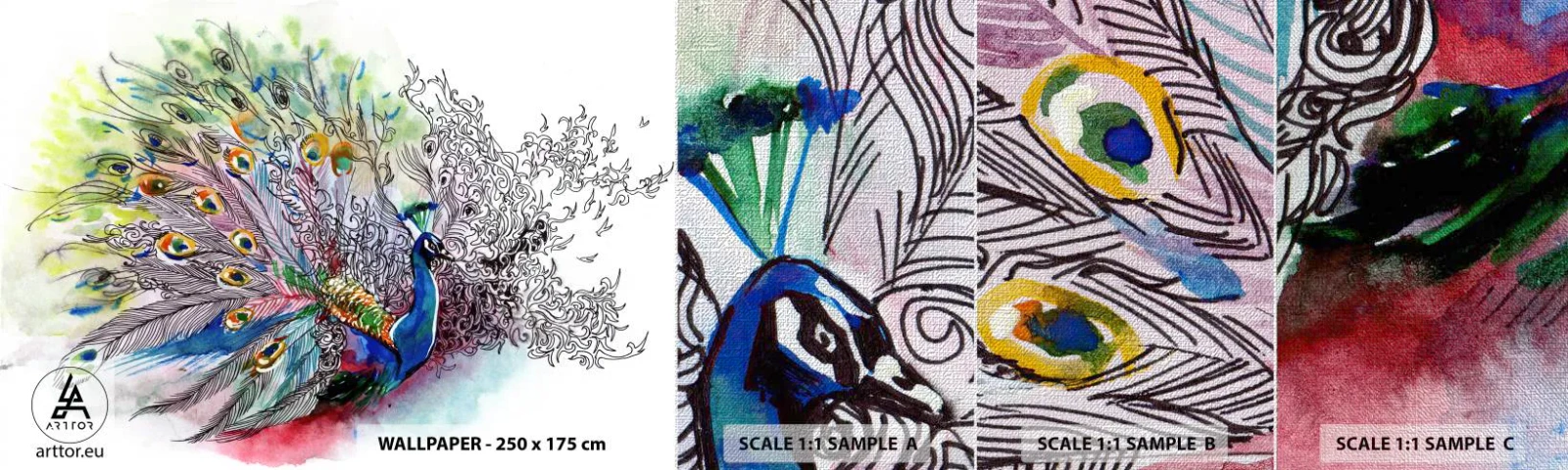 Provbit av fototapet Premium Canvas - Med stolthet mot det gråa - Fågel, Påfågel, Fjädrar - 100x30 cm