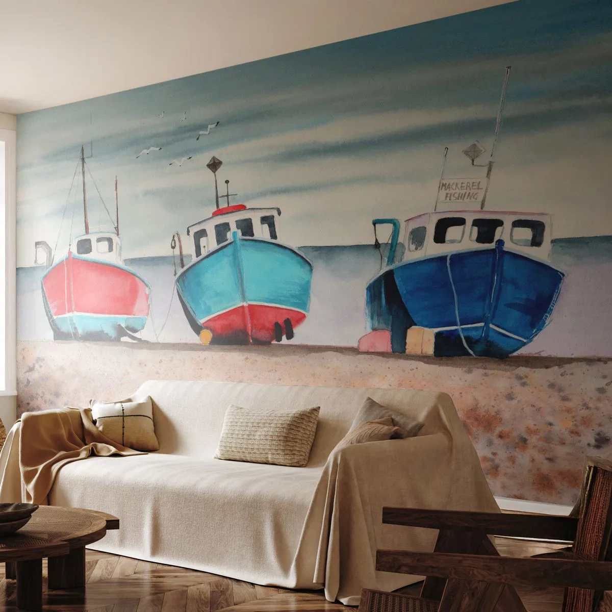 Självhäftande Fototapet Deluxe Sticker - Redo för fångst - Nautisk, Seaside, Fiske Cutters - 250x175 cm