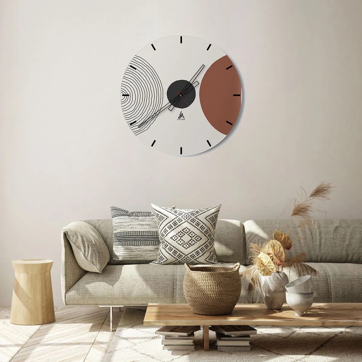 Väggklocka - Klocka på glas - Koncentriska linjer och geometriska cirklar i kontrast - 30x30cm - I fokus - Modern väggdekoration för vardagsrum, kök och sovrum ARTTOR