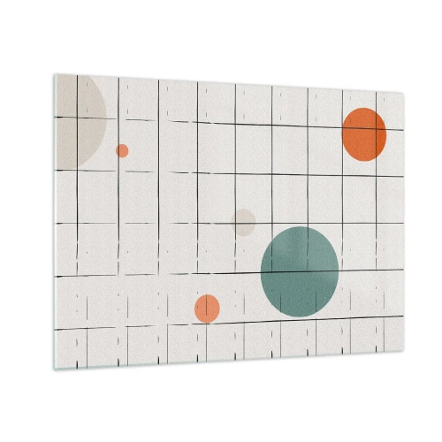 Glastavla - Bild på glas - Färgglada cirklar på ett geometriskt rutnät av tunna linjer - 70x50cm - Fångade. Vi eller de? - Modern väggdekoration för vardagsrum och sovrum ARTTOR