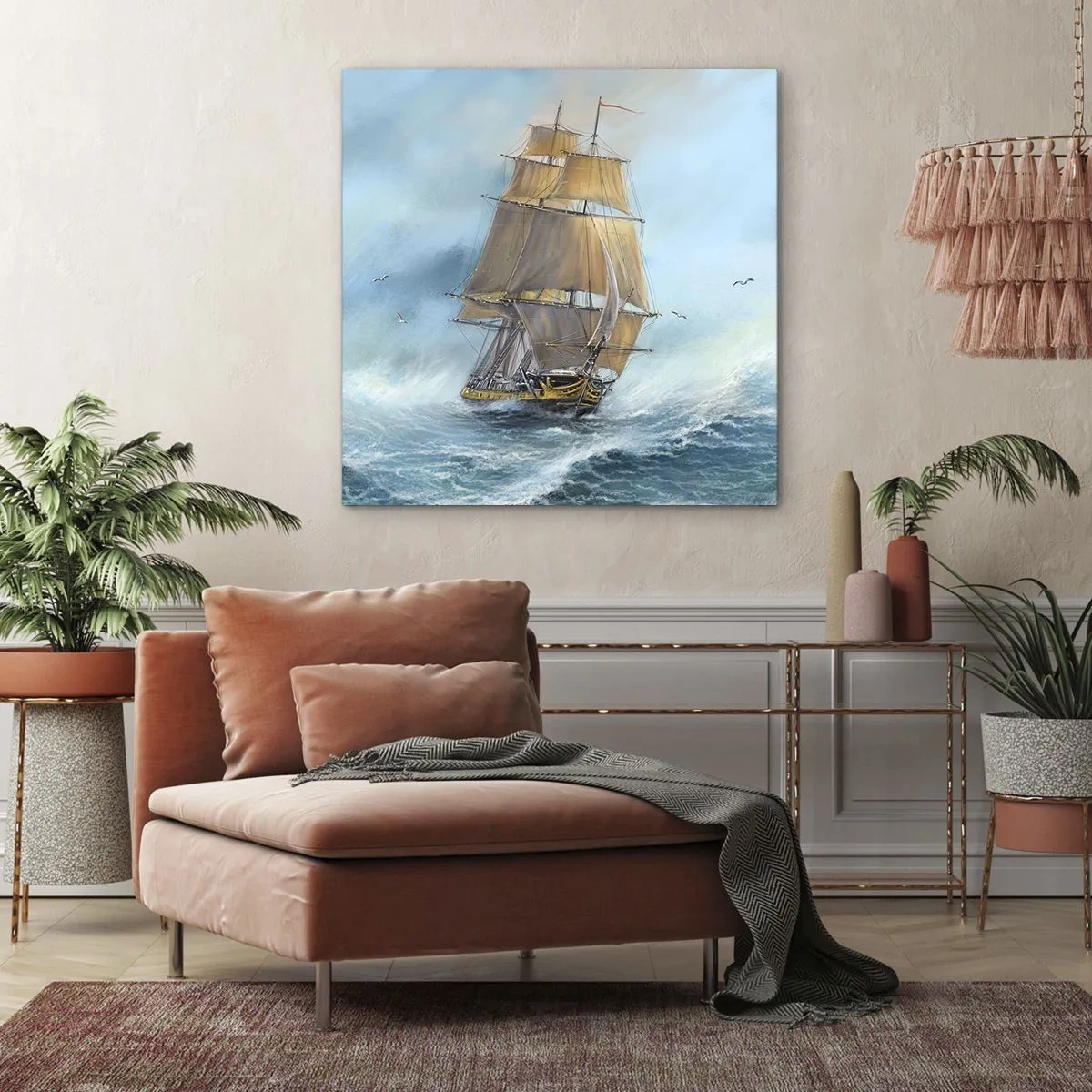 Canvastavla - Bild på duk - Vinkande genom vågorna - 60x60 cm