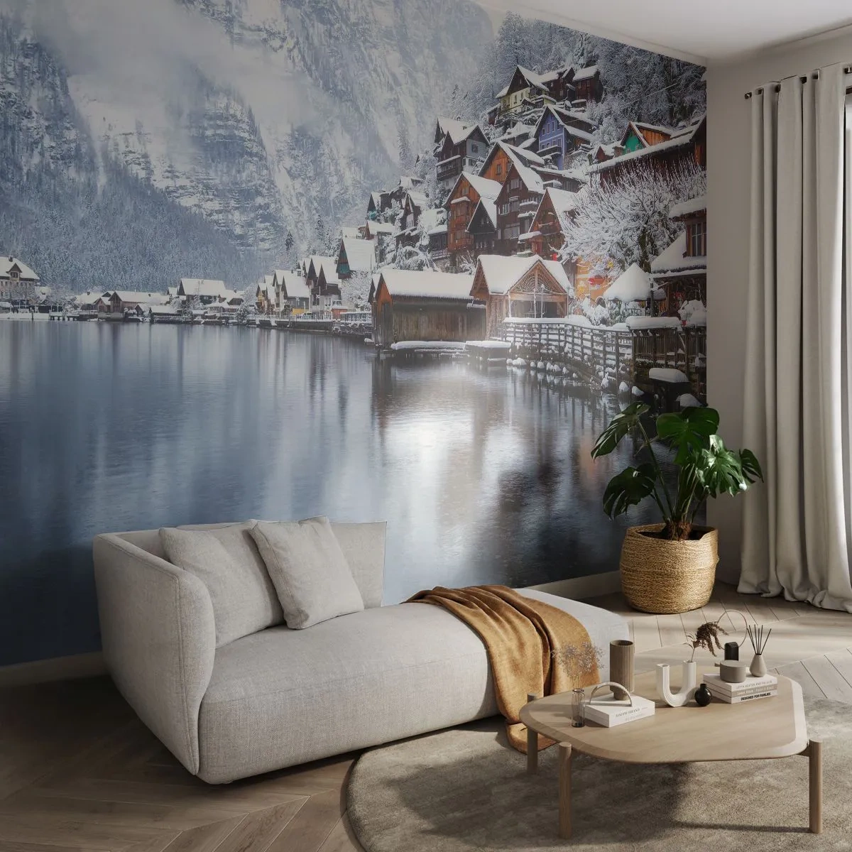 Fototapet Premium Canvas - I vinterns dräkt - Landskap, Bergsbosättning, Vinter - 250x175 cm