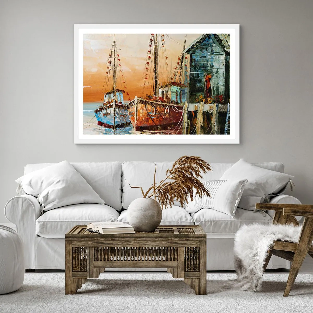 Affisch i vit ram - Lugn hemresa - 40x40 cm