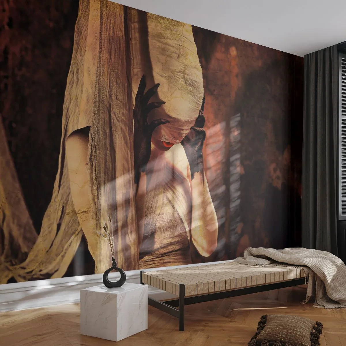 Fototapet Premium Sand - Mellan det goda och det onda - Teater, Bit, Man - 100x70 cm
