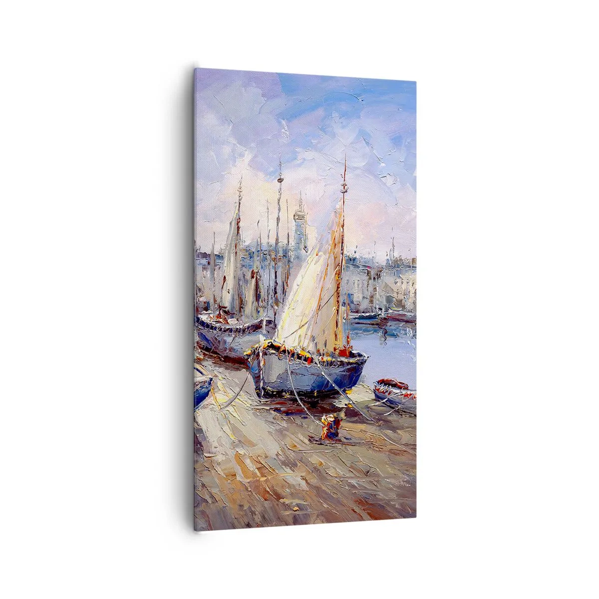 Canvastavla - Bild på duk - Stad vid viken - 65x120 cm