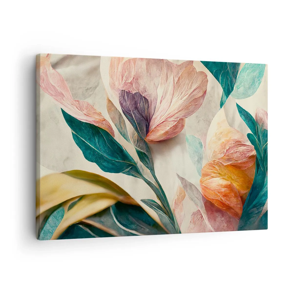 Canvastavla - Bild på duk - Färgglada tropiska blommor mot en ljus bakgrund - 70x50cm - Blommor av de södra öarna - Modern väggdekoration för vardagsrum och sovrum ARTTOR