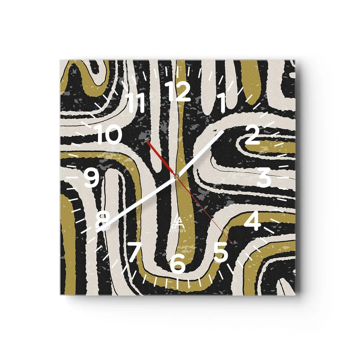 Väggklocka - Klocka på glas - Komposition: stråk och gränder - 40x40 cm