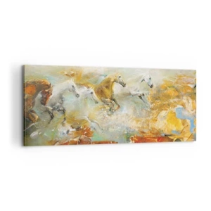 Canvastavla - Bild på duk - Galopp genom ljuset - 100x40 cm