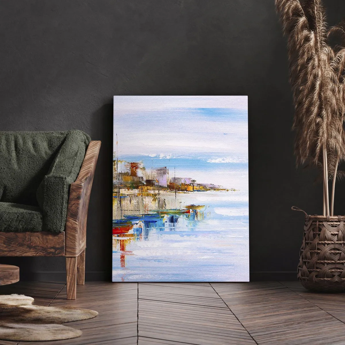 Canvastavla - Bild på duk - Flerfärgad urban hamn - 50x70 cm