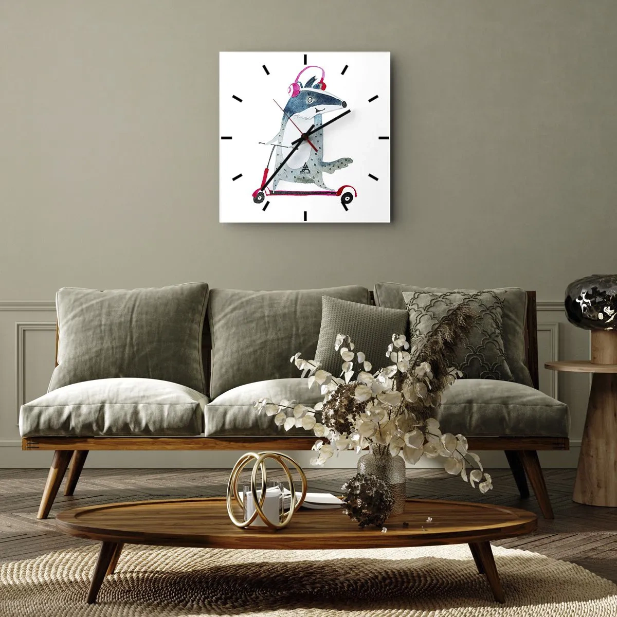 Väggklocka - Klocka på glas - Grävlingens glädje - 40x40 cm