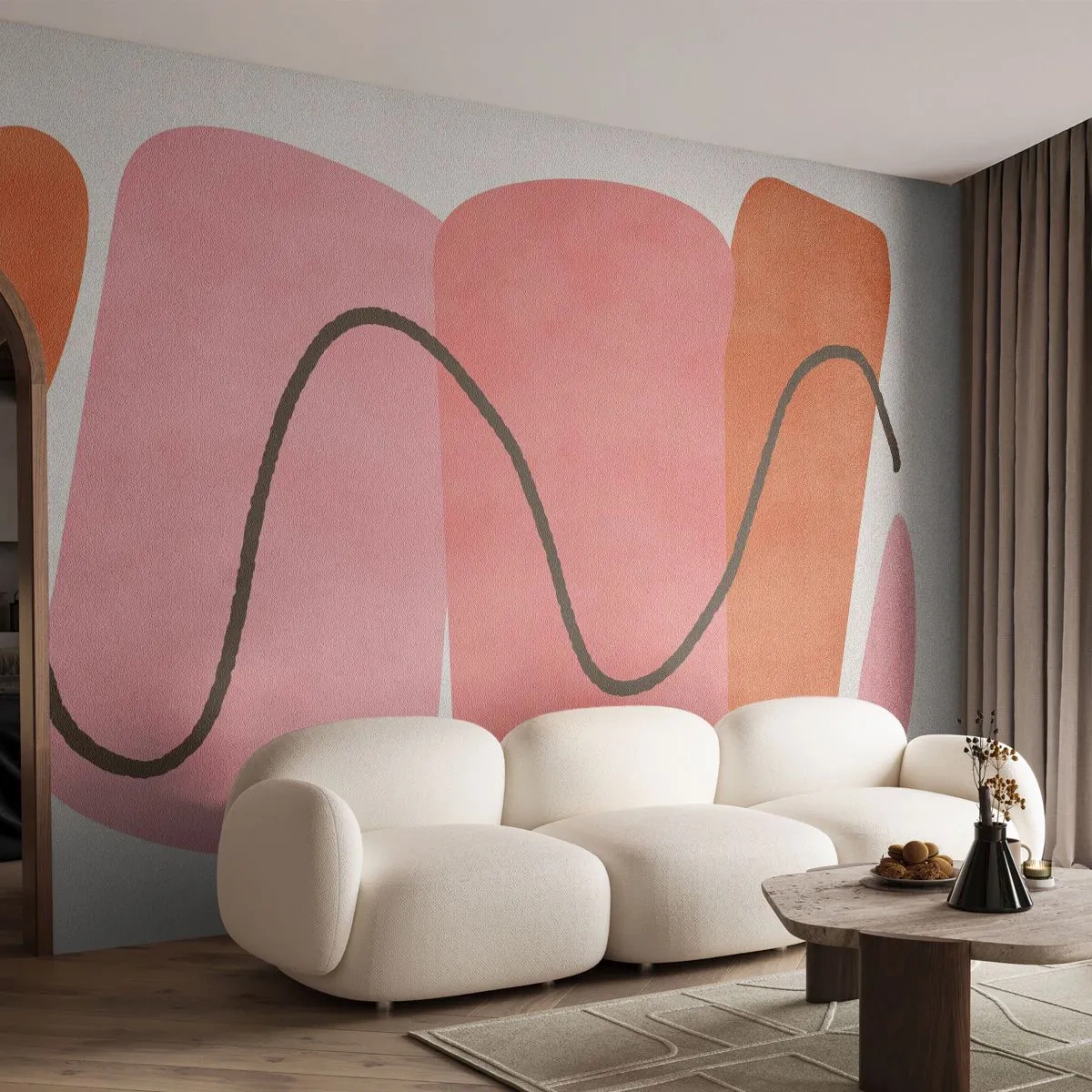 Fototapet Standard Eco - Formernas mjuka rörelse - Abstraktion, Minimalism, Pastell - 200x140 cm