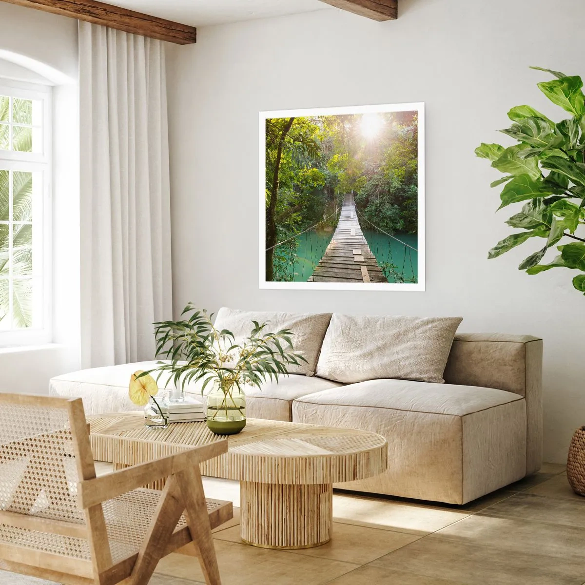 Affisch - Vid azurblått vatten till azurblå skog - 60x60 cm