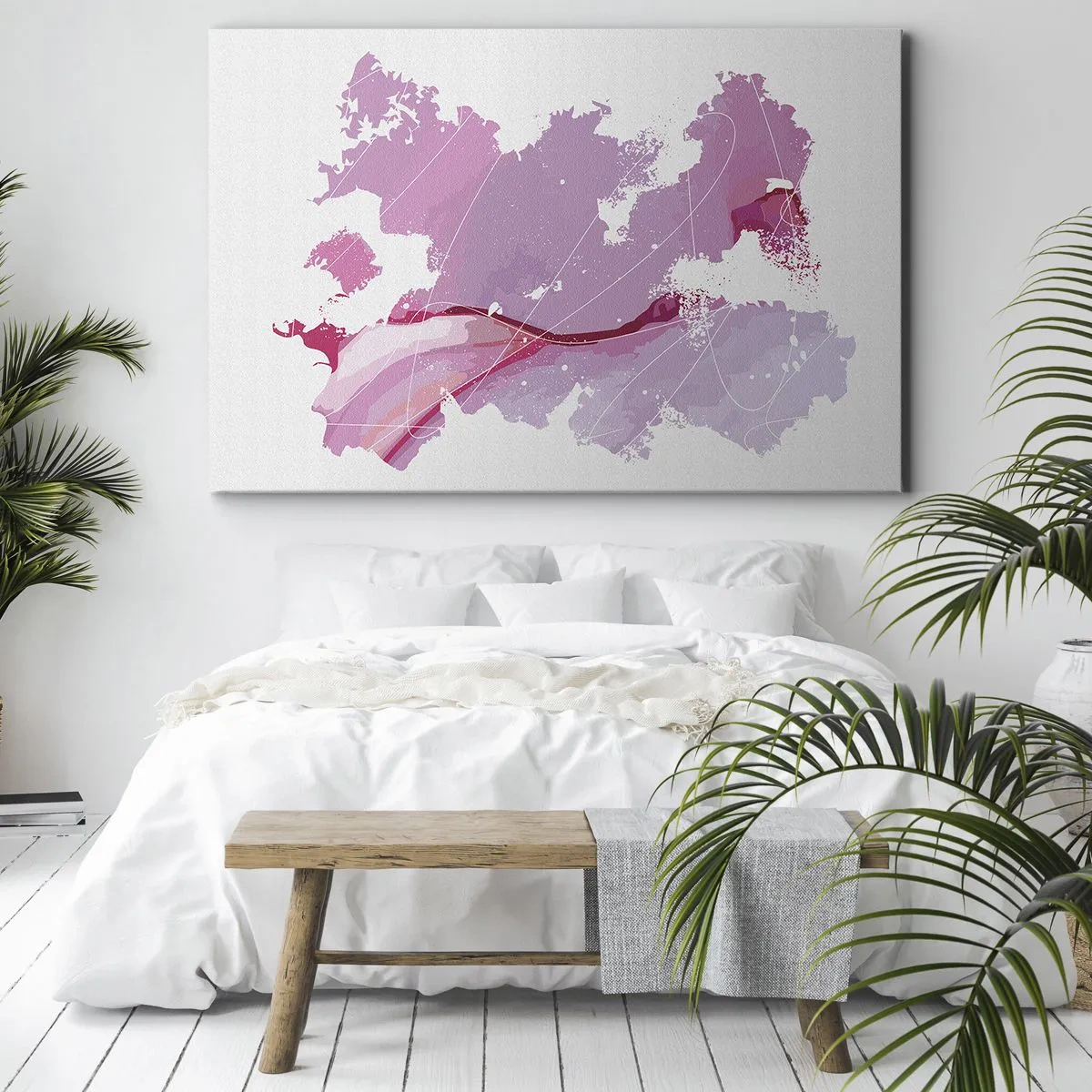 Canvastavla - Bild på duk - Abstrakt världskarta i nyanser av rosa - 70x50cm - Karta över en rosa värld - Modern väggdekoration för vardagsrum och sovrum ARTTOR