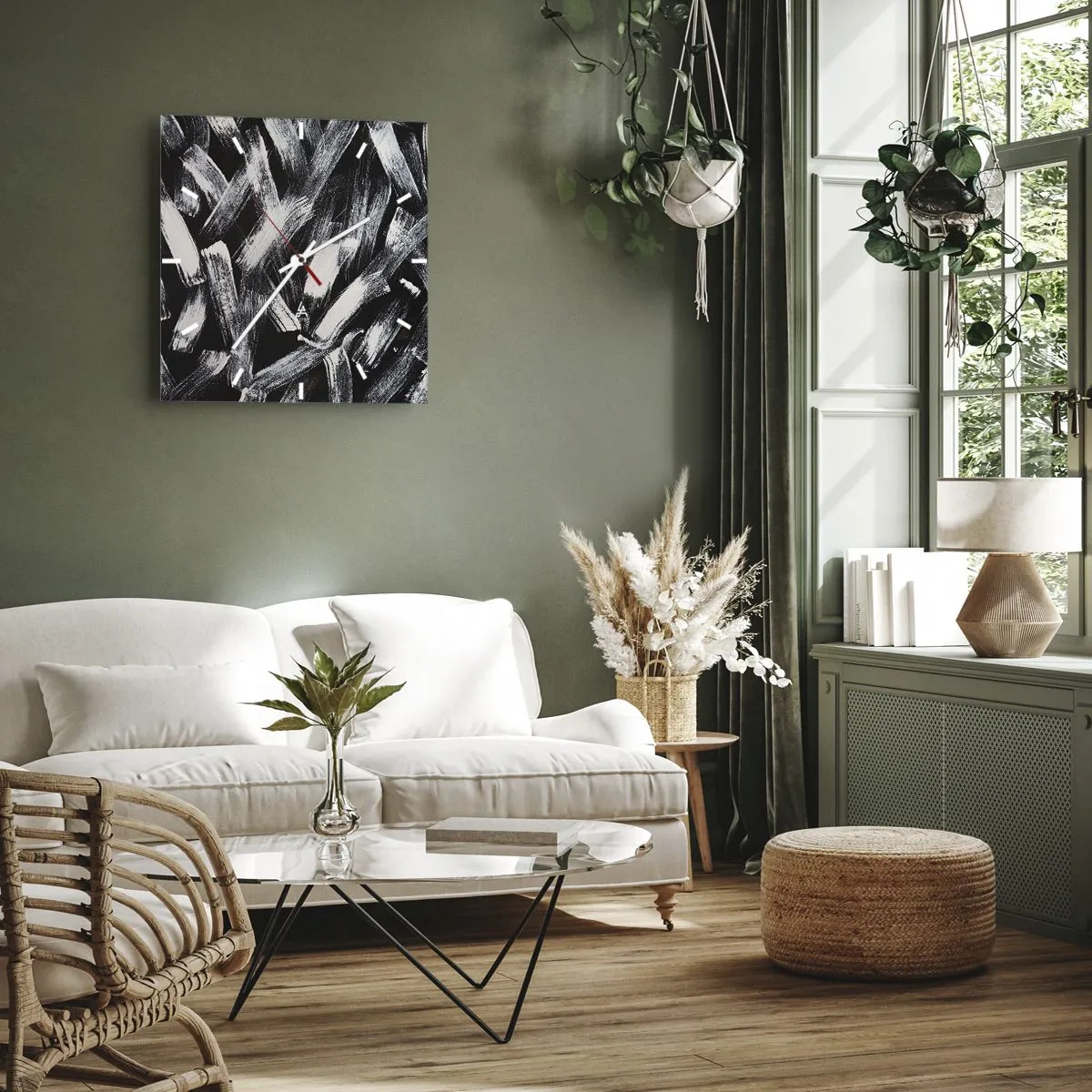 Väggklocka - Klocka på glas - Abstraktion i industriell anda - 30x30 cm