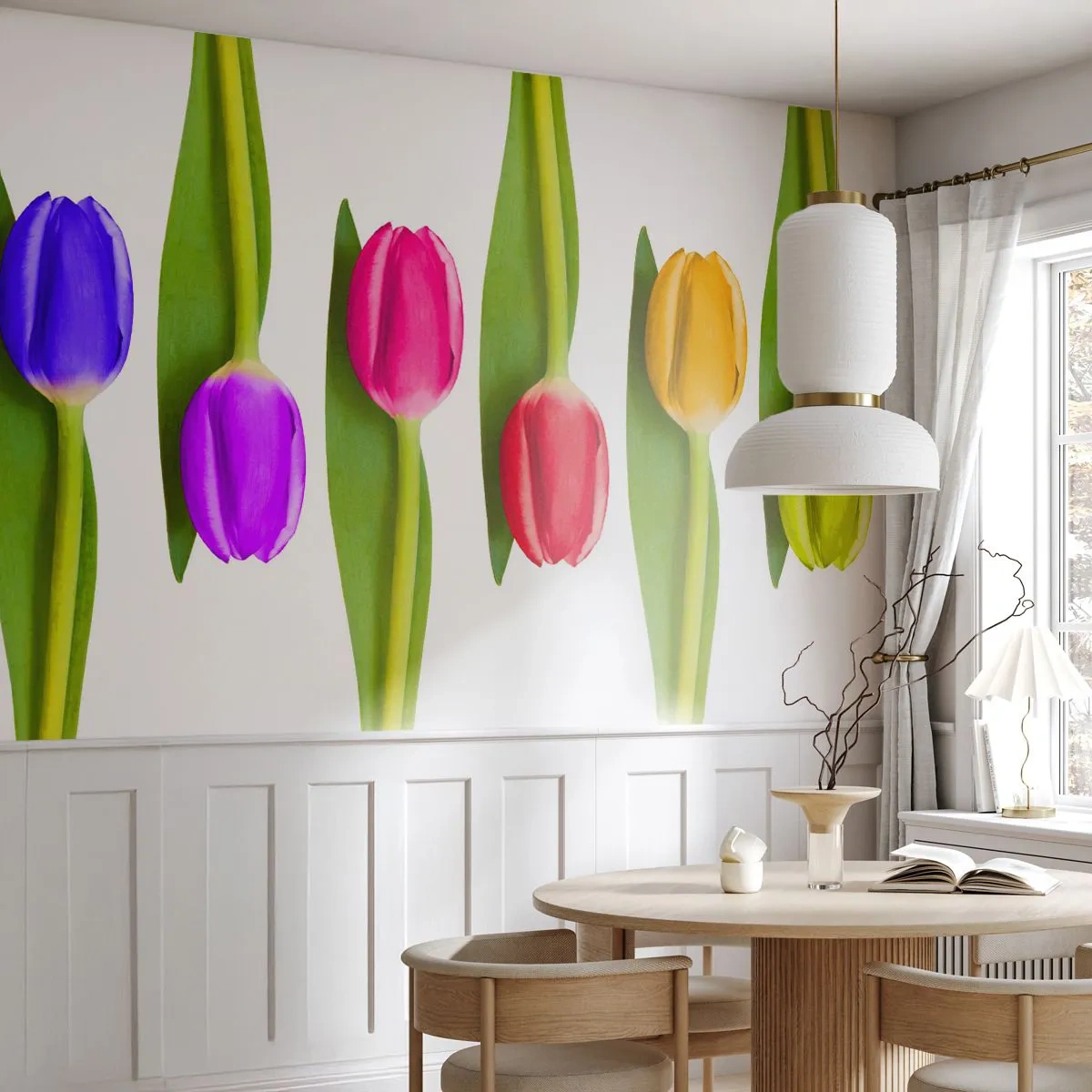 Fototapet Premium Canvas - Regnbågskomposition - Blommor, Tulpaner, Natur - 250x175 cm