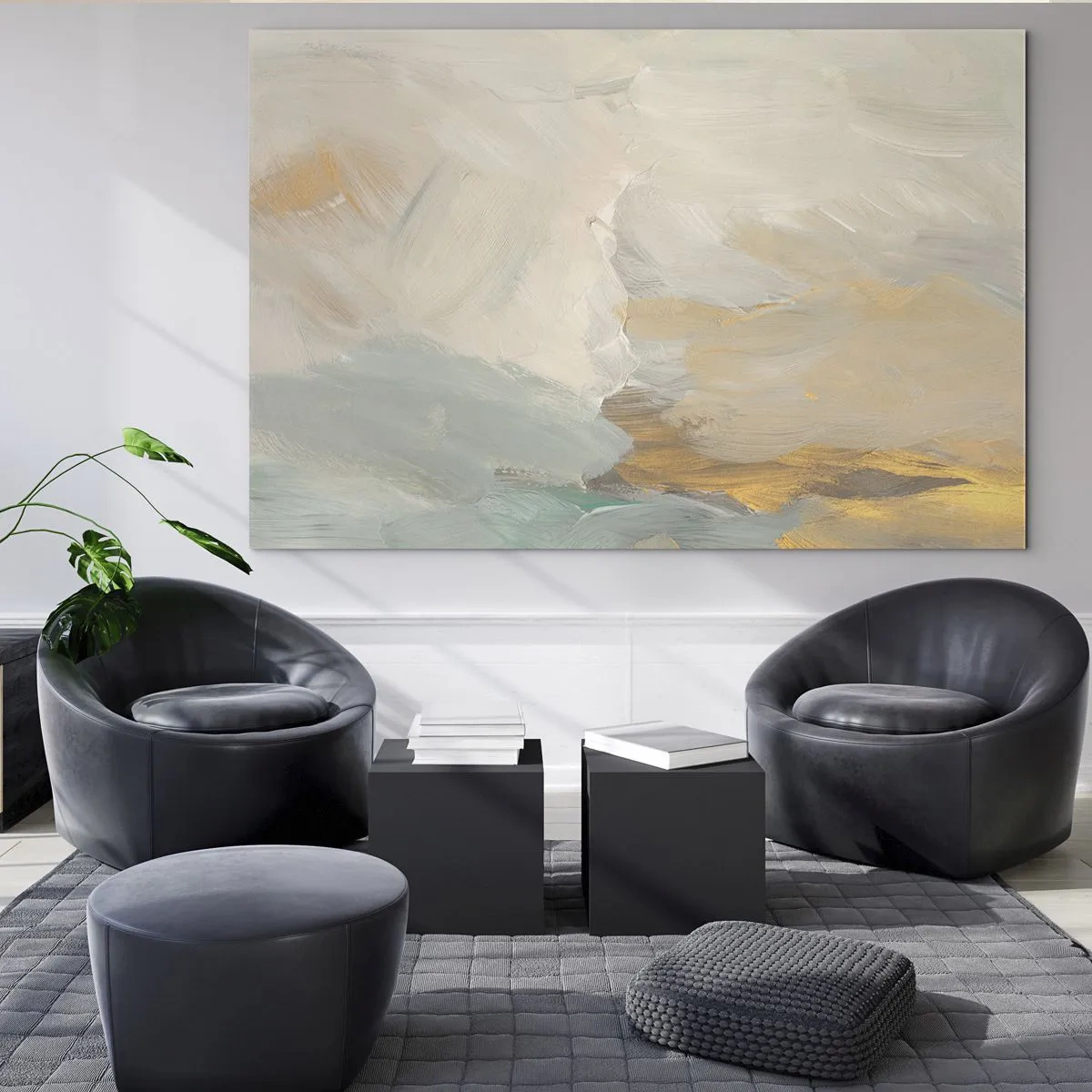 Glastavla - Bild på glas - Ljus abstraktion med fina penseldrag - 70x50cm - Abstraktion - ett land av mildhet - Modern väggdekoration för vardagsrum och sovrum ARTTOR