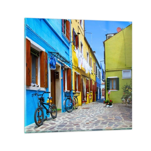 Glastavla - Bild på glas - Pastell, söt gränd - 30x30 cm