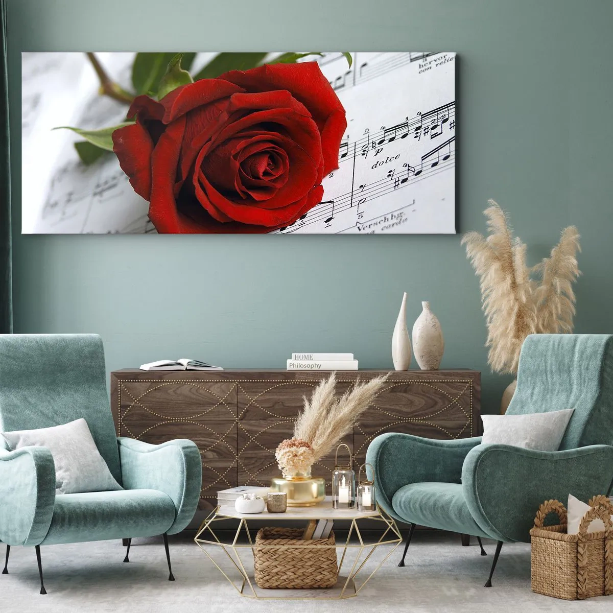 Canvastavla - Bild på duk - Känslornas musik i scharlakansröd - 100x40 cm