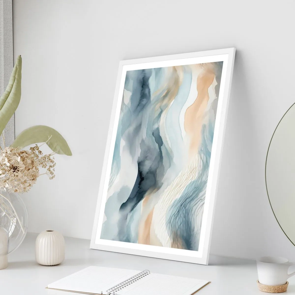 Affisch i vit ram - Snöig och dimmig abstraktion - 50x70 cm