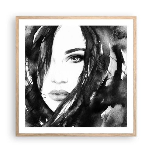 Affisch i ram av ljusek - En damportätt i svart och vit - 60x60 cm