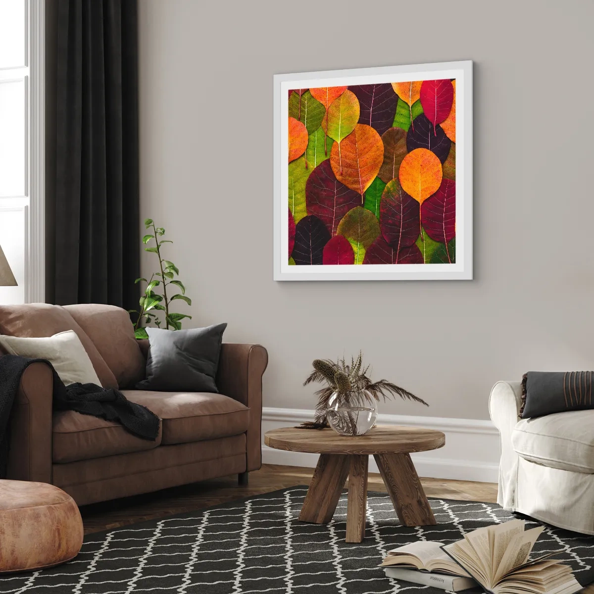 Affisch i vit ram - Höstmosaik - 40x40 cm