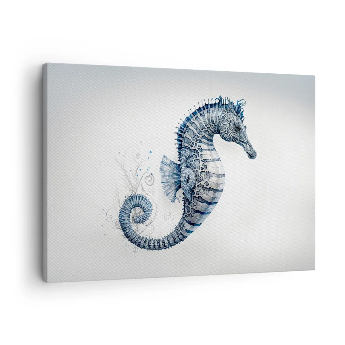 Canvastavla - Bild på duk - Sjöhäst i blå nyanser med akvarelldetaljer - 70x50cm - Ett subtilt skämt från naturen - Modern väggdekoration för vardagsrum och sovrum ARTTOR