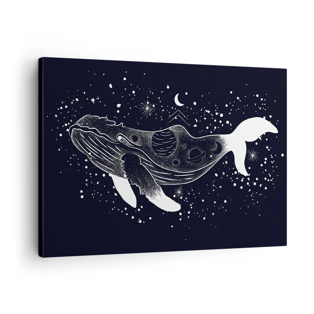 Canvastavla - Bild på duk - En grafisk illustration av en val i rymdåldersstil. - 70x50cm - I universumets hav - Modern väggdekoration för vardagsrum och sovrum ARTTOR
