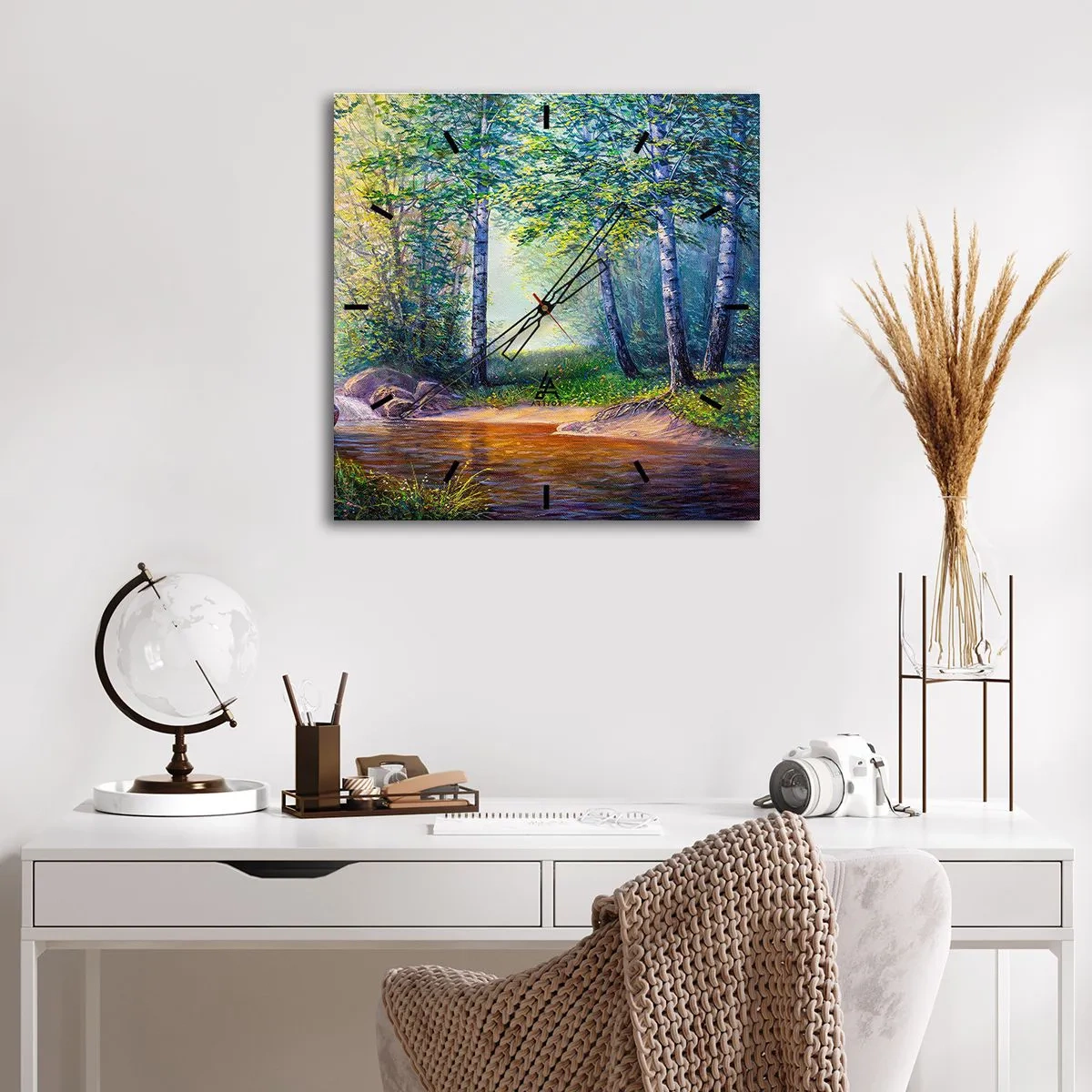 Väggklocka - Klocka på glas - Idyllisk vy - 40x40 cm