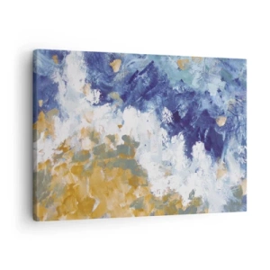 Canvastavla - Bild på duk - Abstraktion i nyanser av blått, vitt och guld - 70x50cm - Elementens dans - Modern väggdekoration för vardagsrum och sovrum ARTTOR