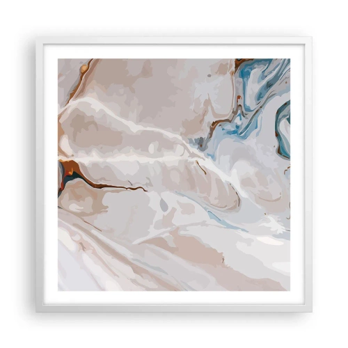 Affisch i vit ram - Blåa meanderlopp under vithet - 60x60 cm