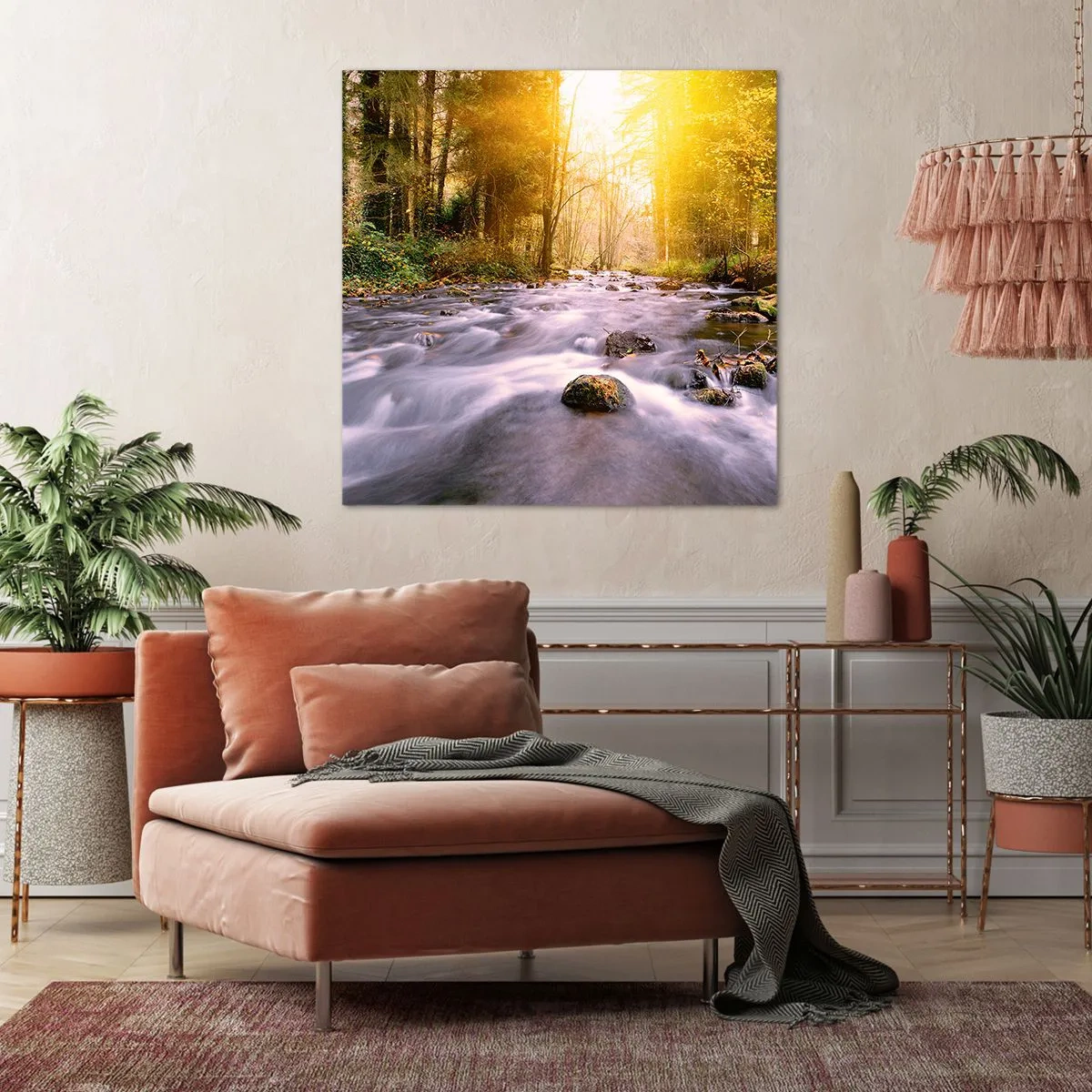 Canvastavla - Bild på duk - Malakit i silver-guld infattning - 50x50 cm